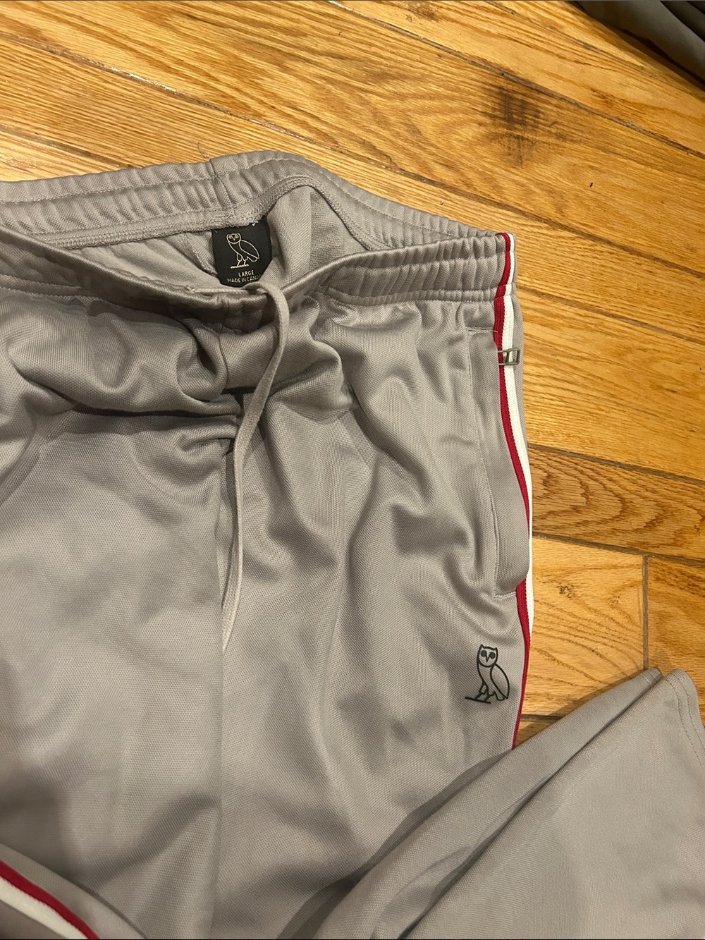 OVO Light Gray Track Pants with Red Side Stripe